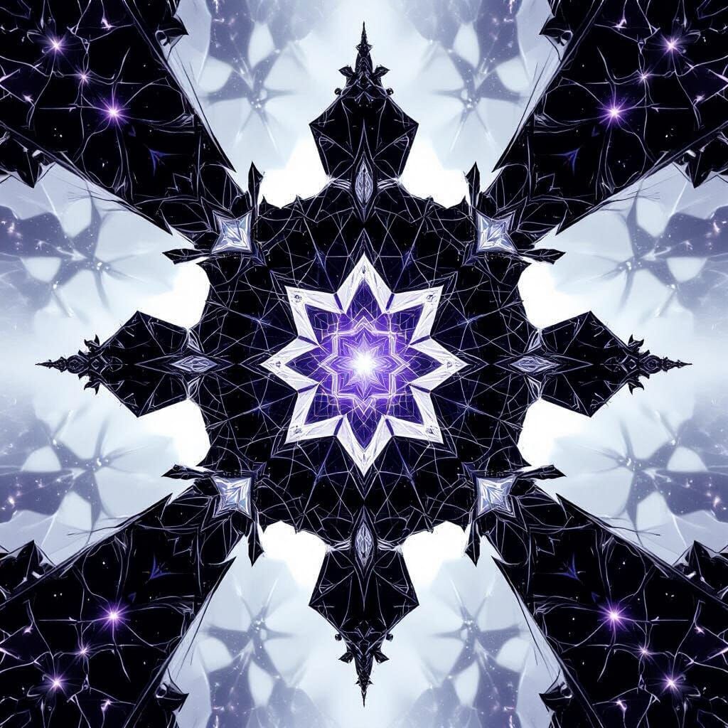 Fractured Mirrors Cosmic Figure in Hypnotic Fractal Pattern