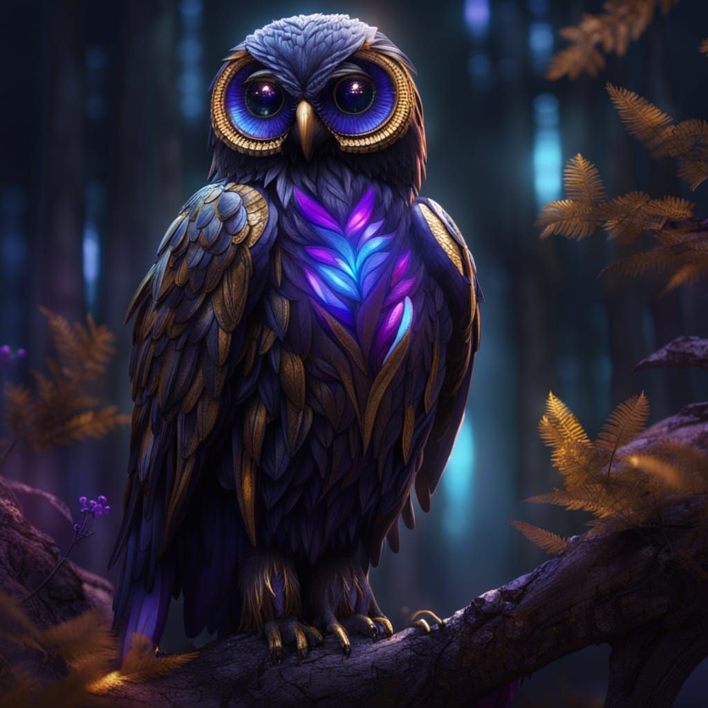 Majestic Owl in Fantasy Forest, Hyperdetailed