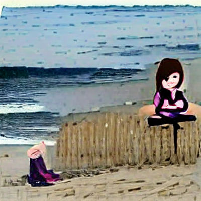Lonely Girl Contemplates Ocean on Quiet Beach