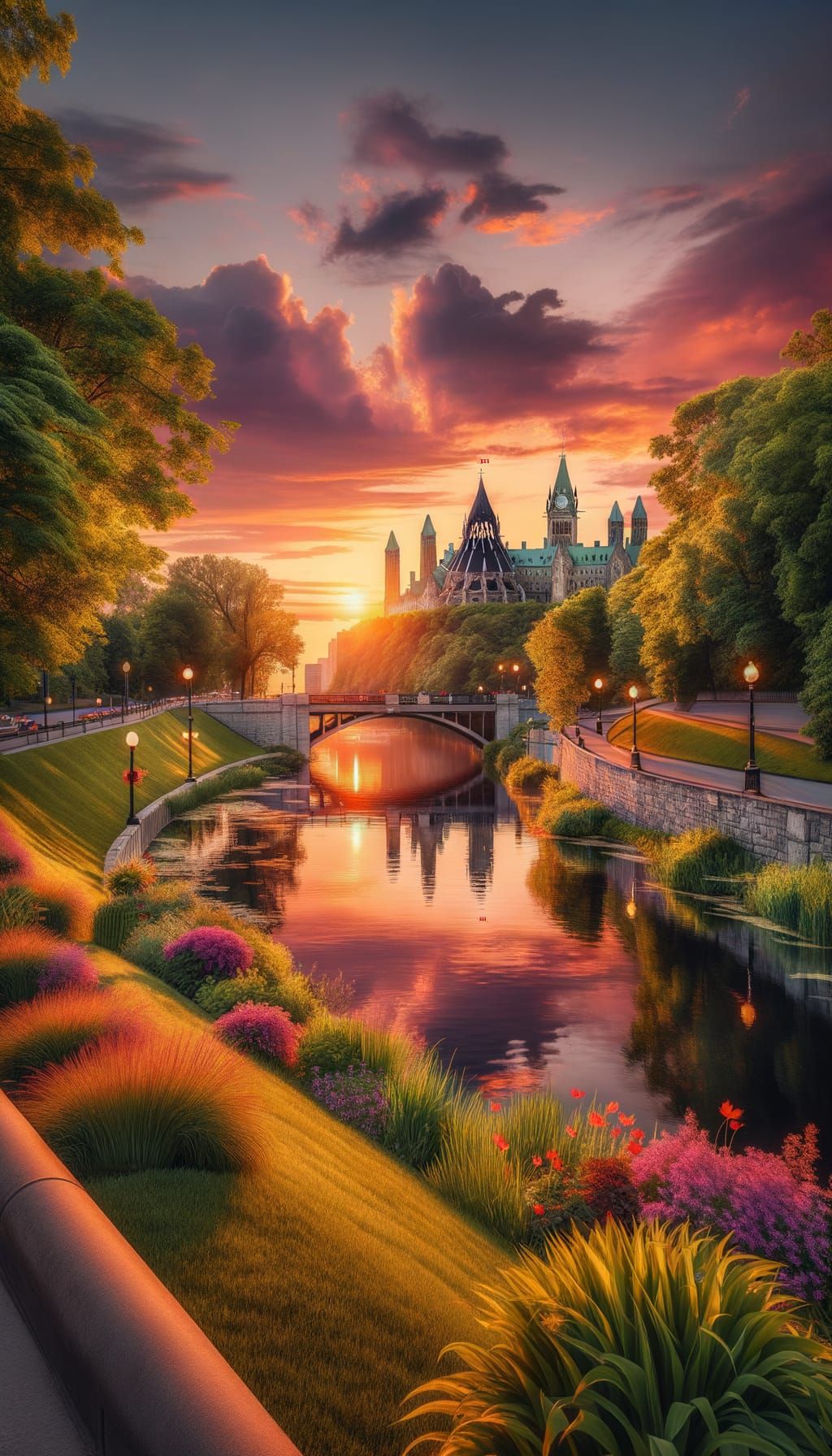 Sunset Over Rideau Canal in Ottawa, Ontario, Canada