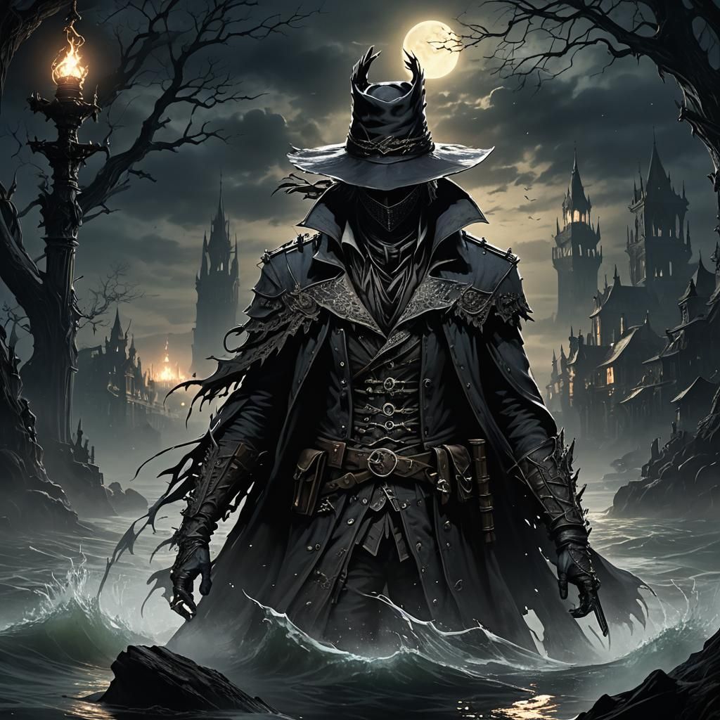 Ethereal Bloodborne Character Design in Macabre Style