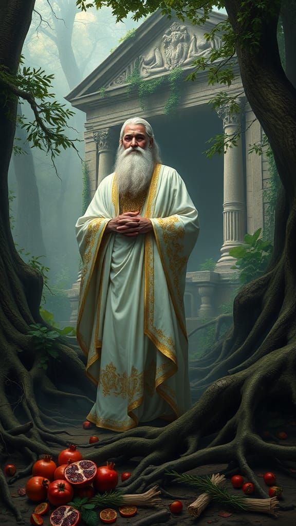 A mystical scene depicting an ancient Slavic deity in a dens...