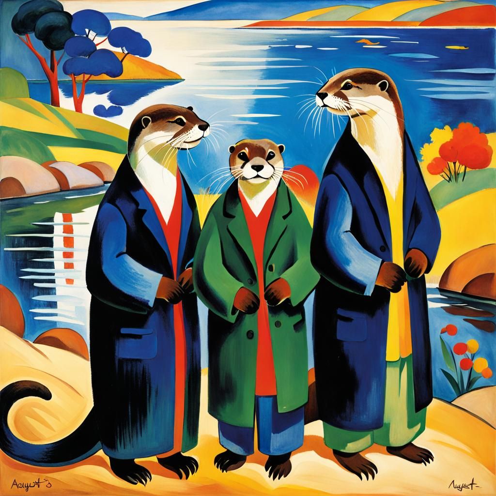 Expressive Otters: Fauvist Color and Cubist Form