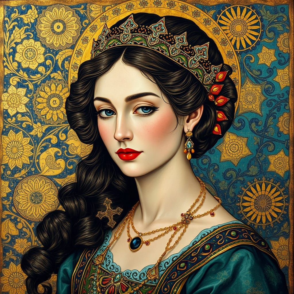 Klimt-Inspired Figure with Gold Leaf and Ornamentation