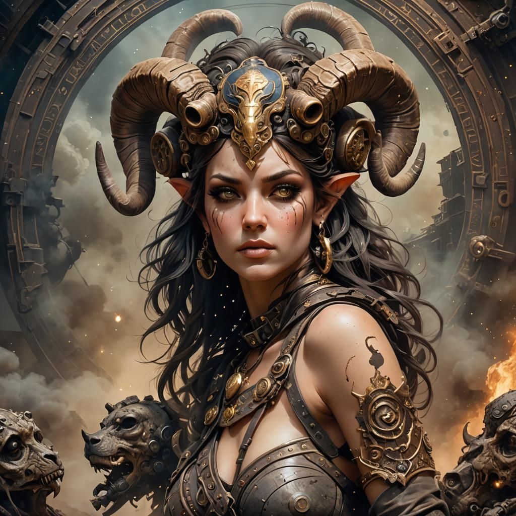 Post-Apocalyptic Aries Character in Airbrush Style