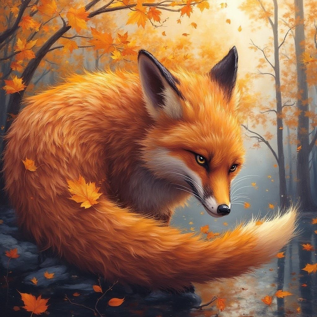 Surreal Smoke Fox Emerging from Autumnal Landscape