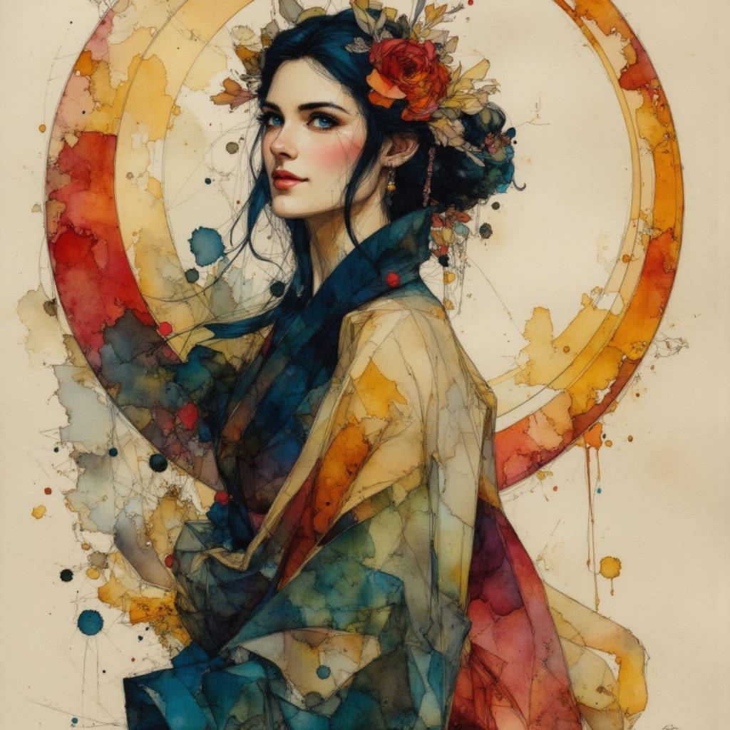 Geisha Portrait in Gothic and Fantasy Art Styles