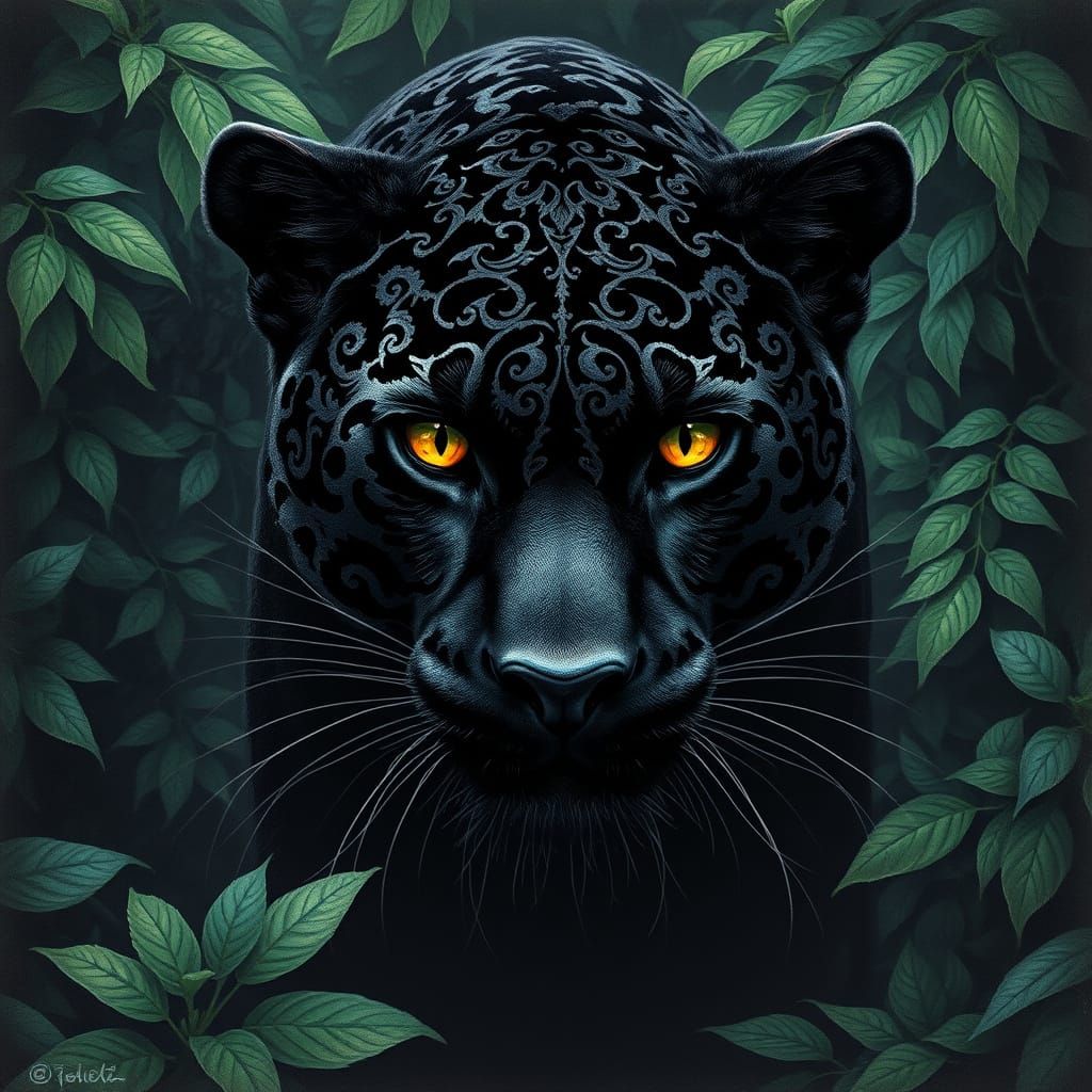 Majestic Black Panther in Hyper-Detailed Charcoal Drawing