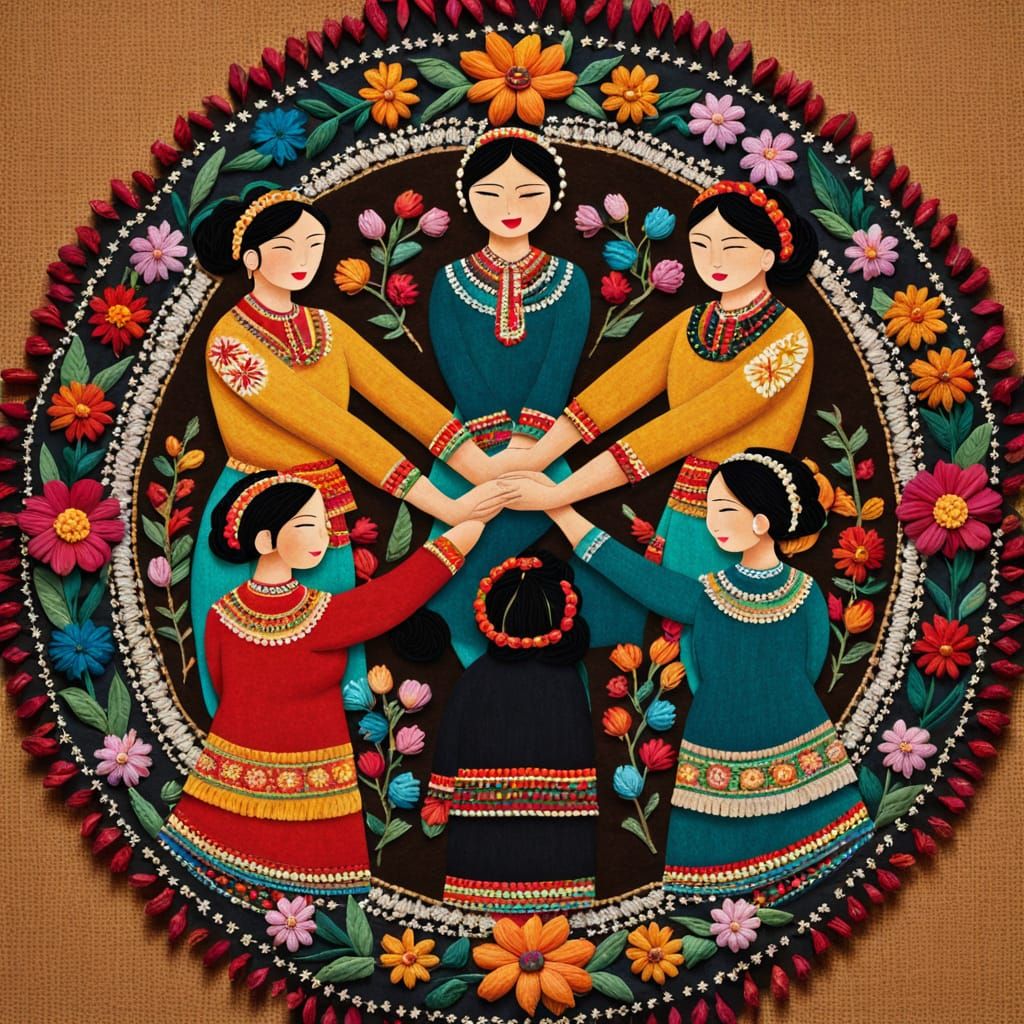 Women in Circle, Folk Art Celebration of Sisterhood