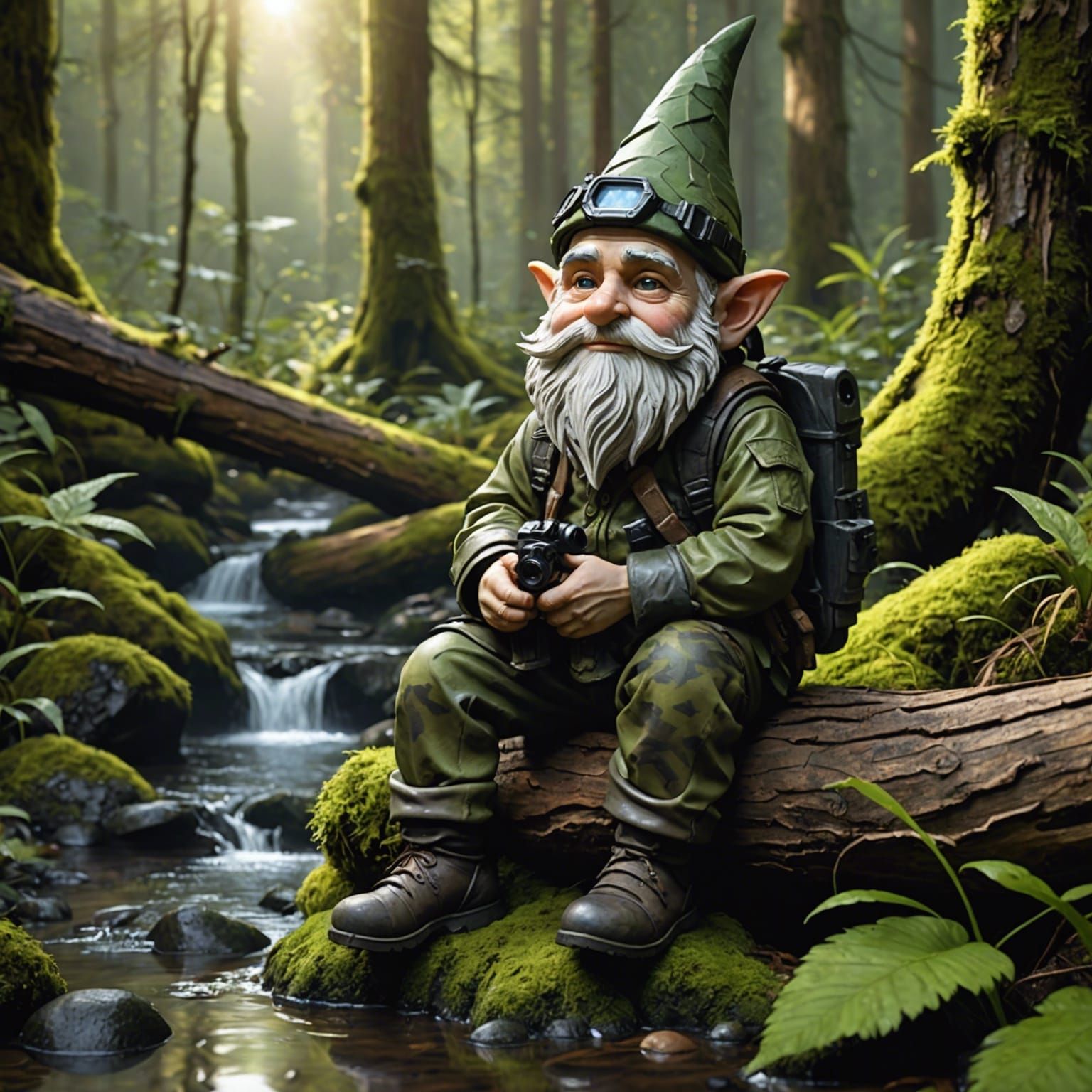 Photorealistic Gnome Soldier Finds Peace