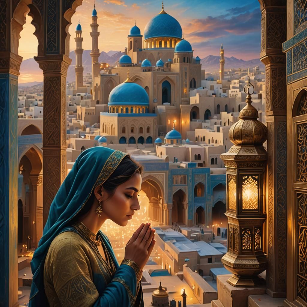 Girl in Prayer Amidst Saudi Architecture