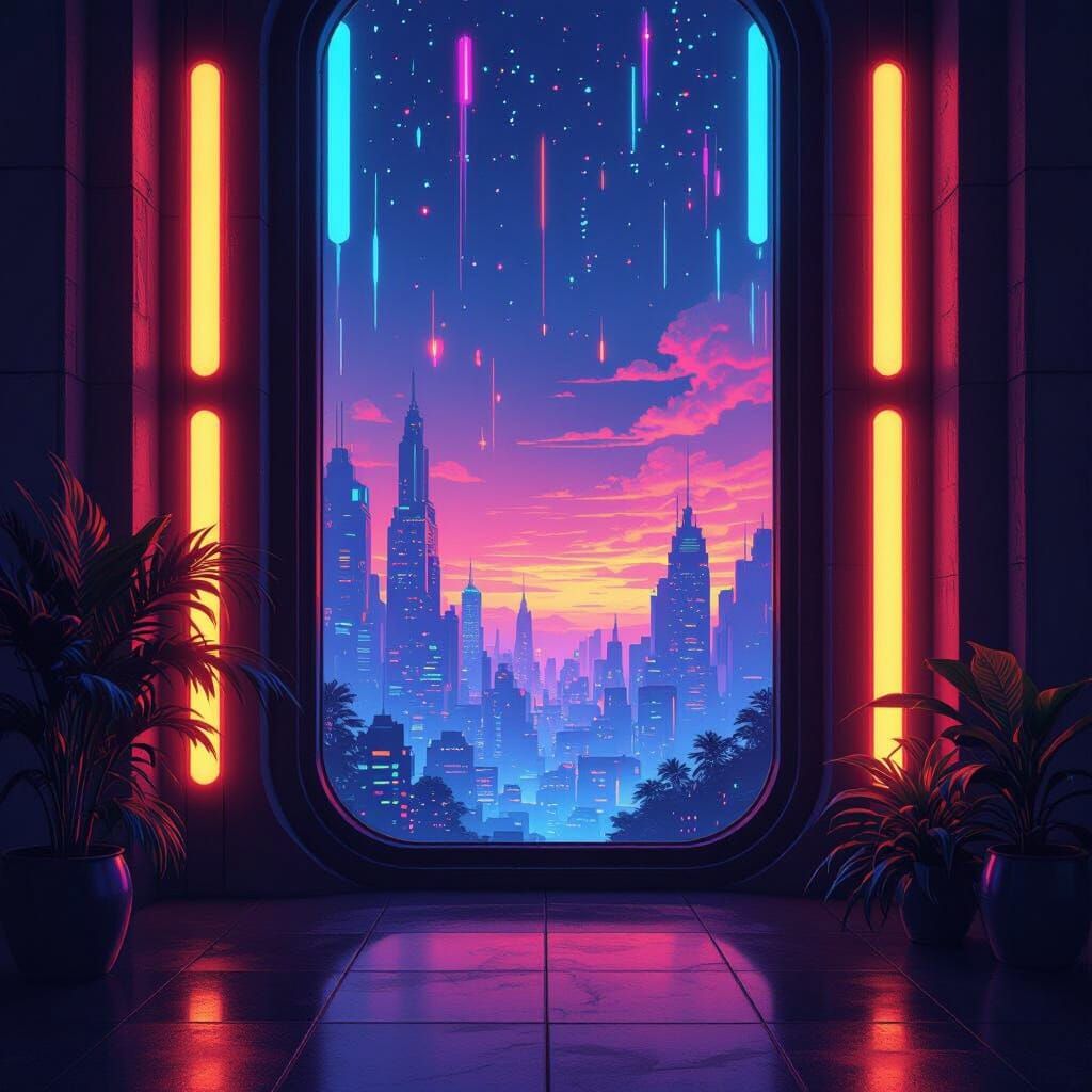 Stylish Windows with Glowing Colors in Futuristic Style