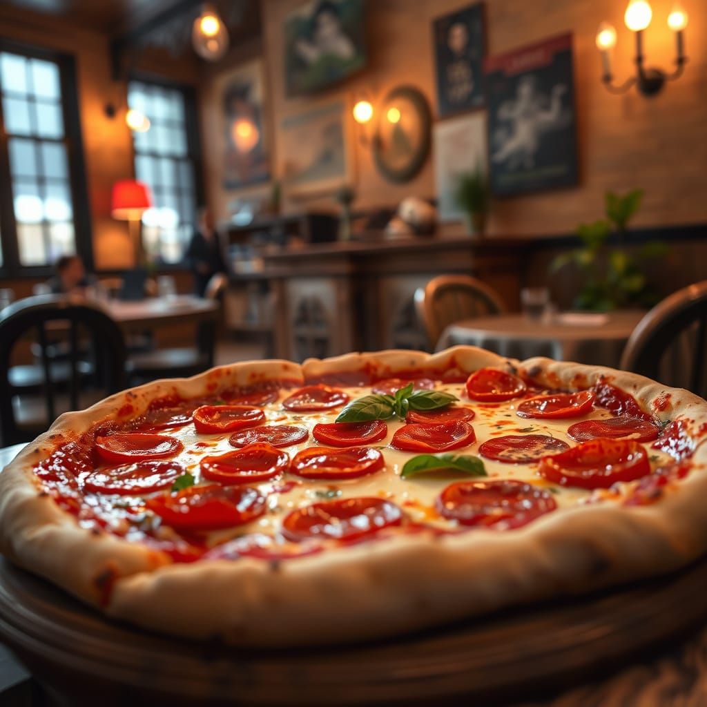 Classic Pepperoni Pizza in Cozy Italian Pizzeria