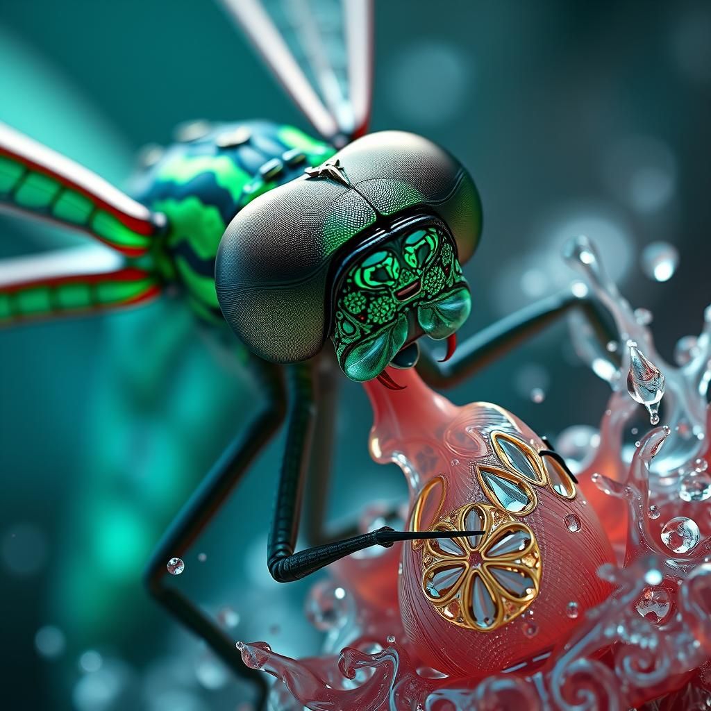 Dragonfly Nymph's Mermaid Feast: Detailed Matte Painting