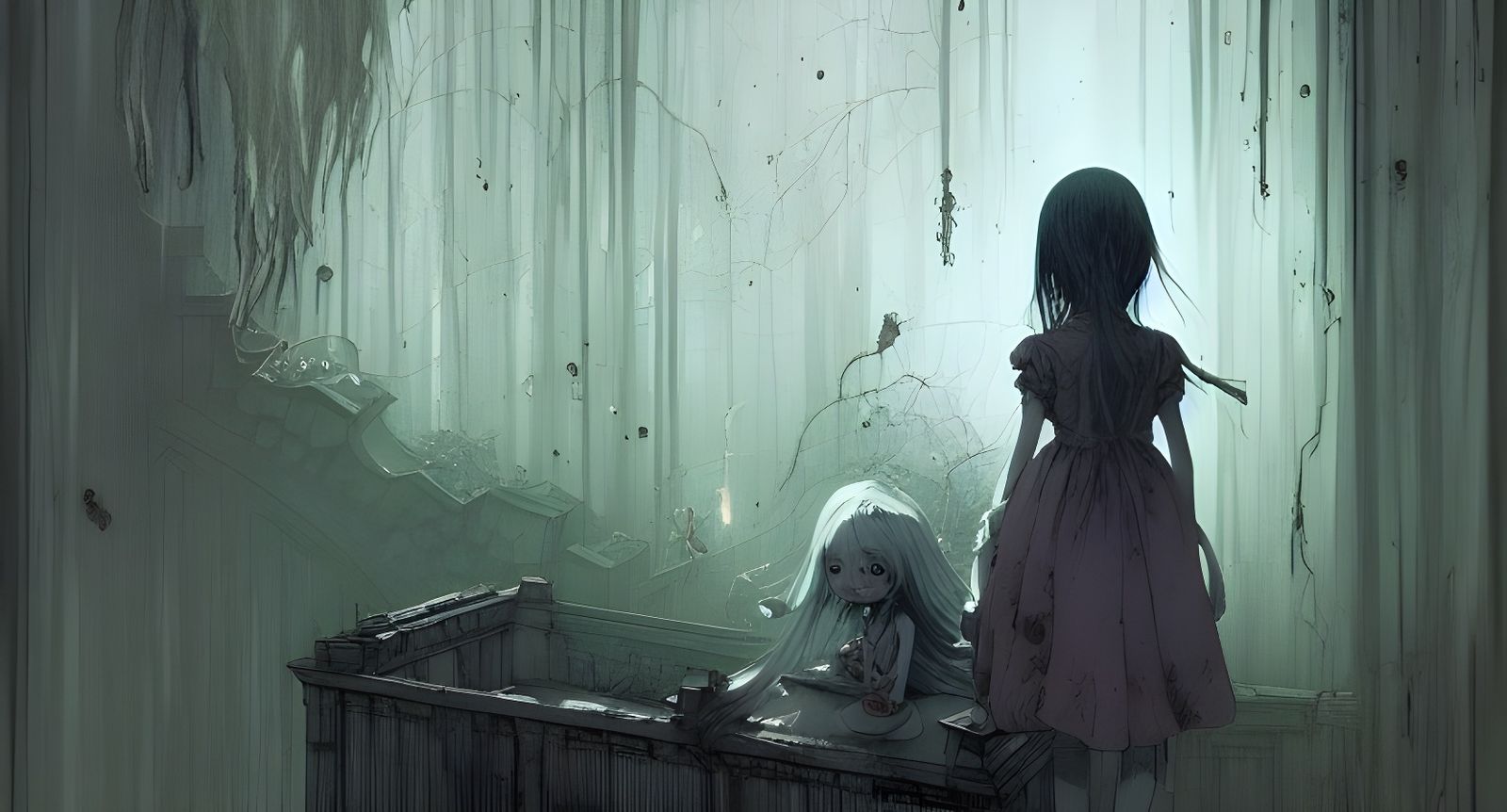 Sad Girl Ghost in Haunted Mansion Art