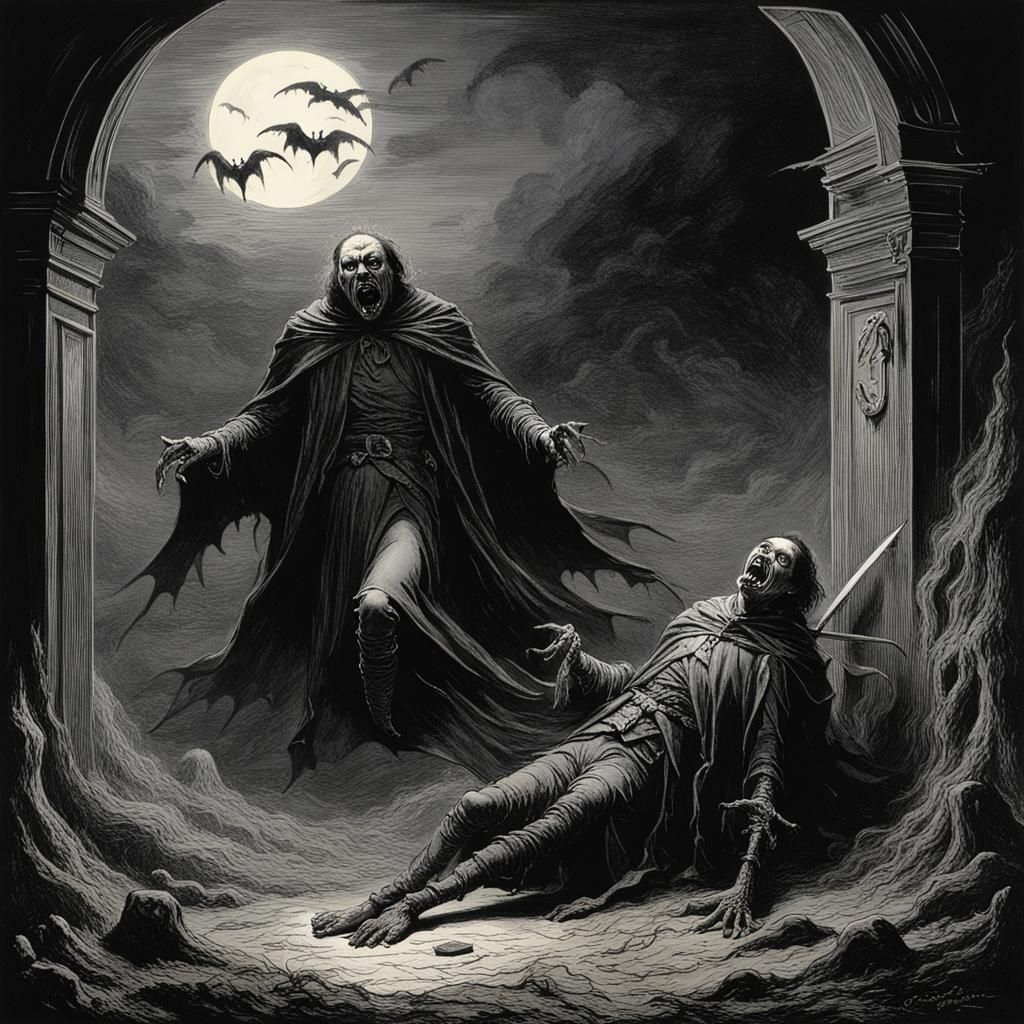 Horror Vampire Bite in Doré and Rutkowski Style