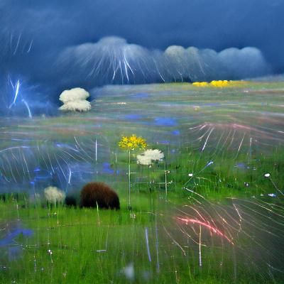 Lightning Strikes Meadow on Clear Day