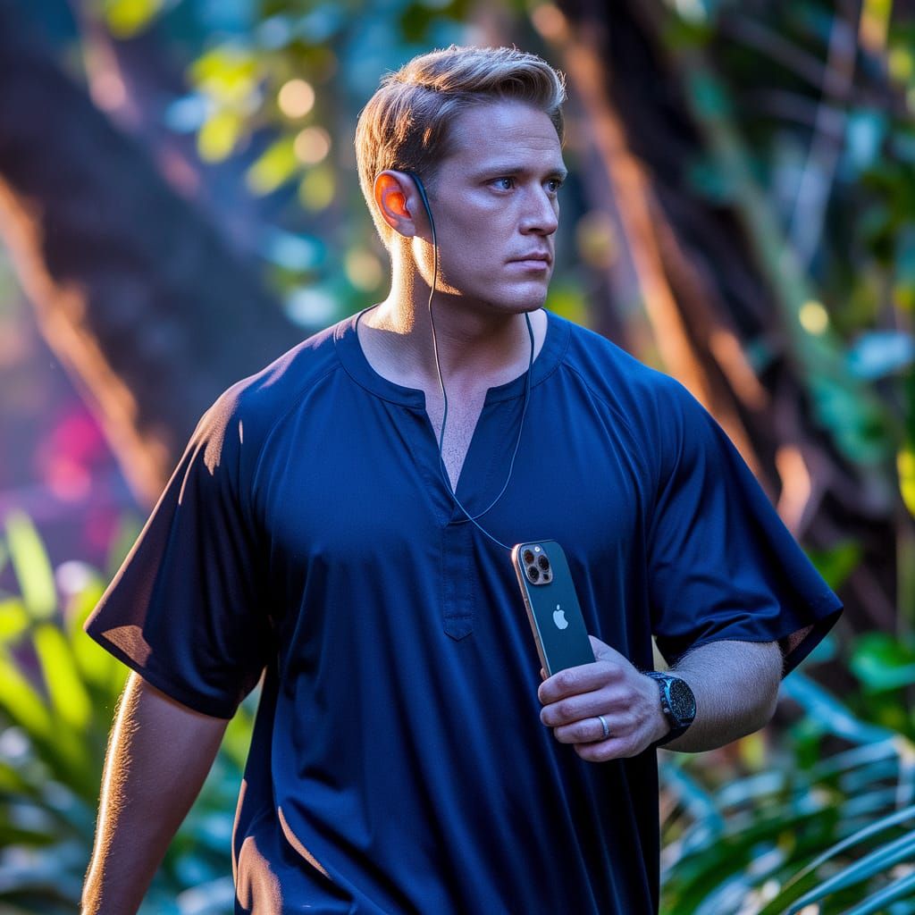 Captain America in Jungle with iPhone and Kaftan