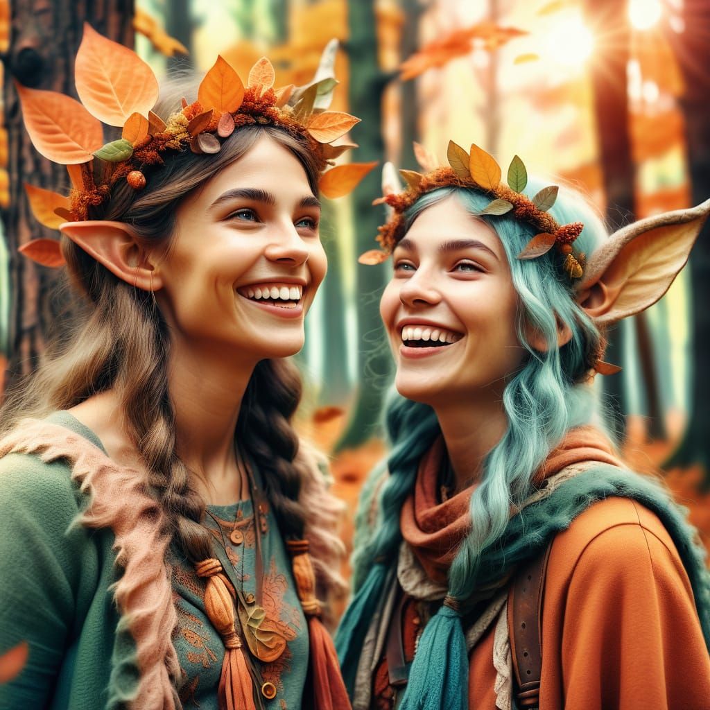 Bohemian Woman Meets Forest Elf in Autumn