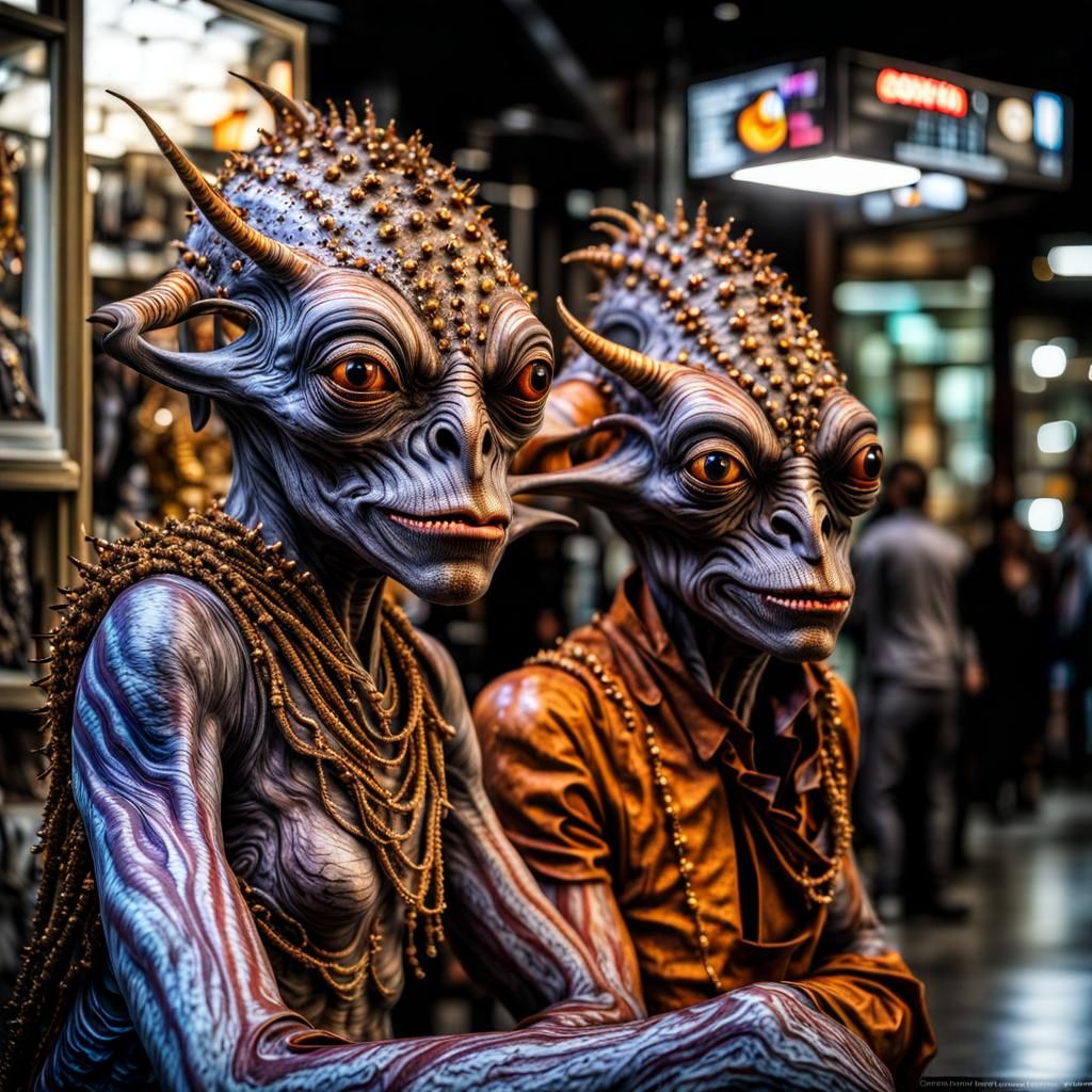 Photorealistic Aliens in Exotic Fashion, Hyperrealistic Phot...