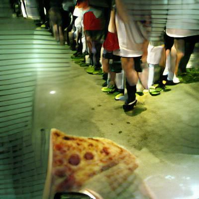 Soccer Players Queueing for Pizza After the Match