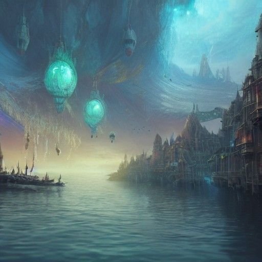 Hyperrealistic Floating City in Fantasy Landscape