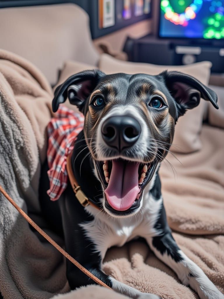 Brindle Dog in Springtime Field, Waiting for a Throw