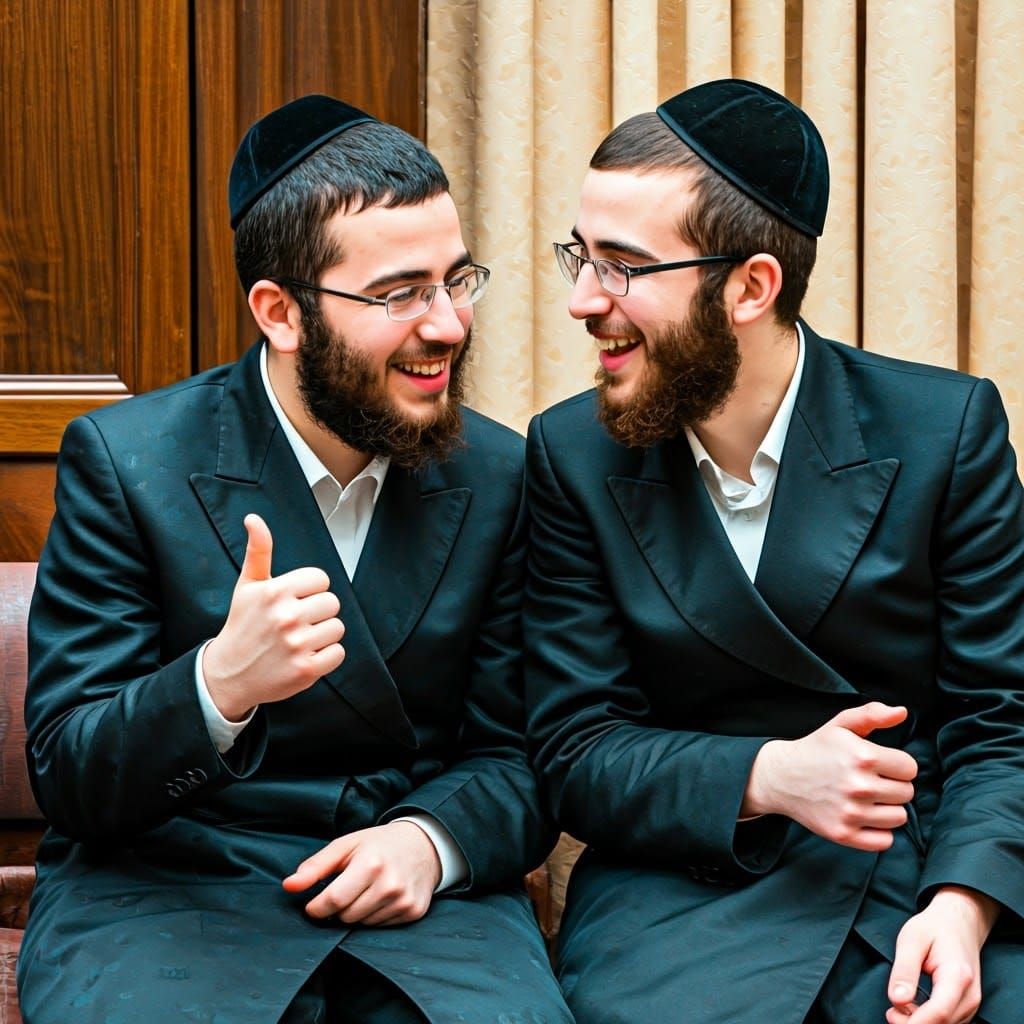 Joyful Hasidic Men in Black Suits: Hyperrealistic Digital Ar...