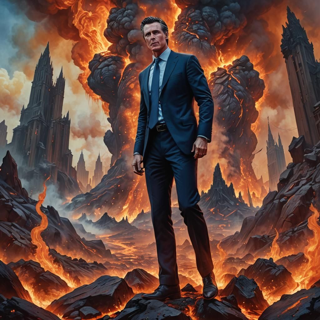 Gavin Newsom in a Fiery Hellscape