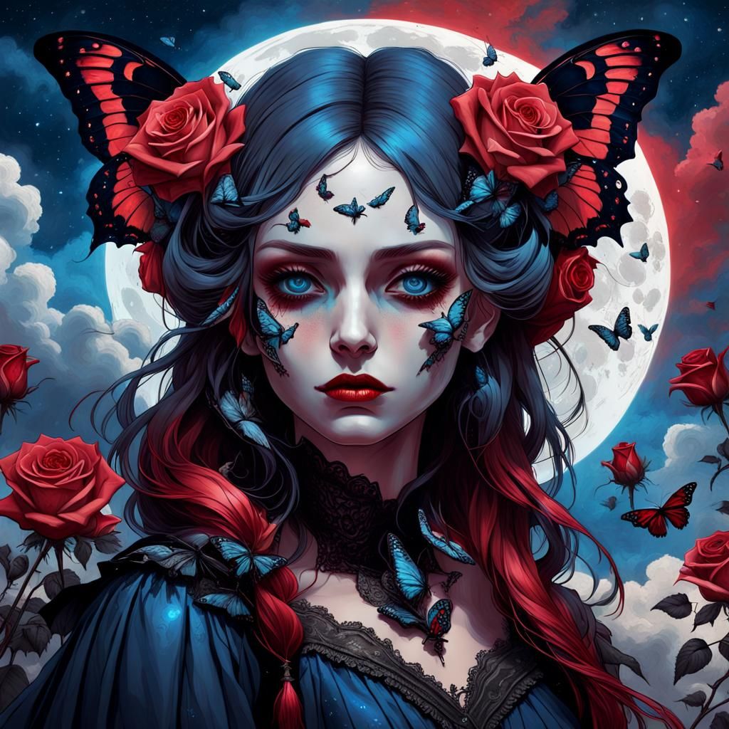 Eerie Gothic Victorian Woman with Butterfly Wings