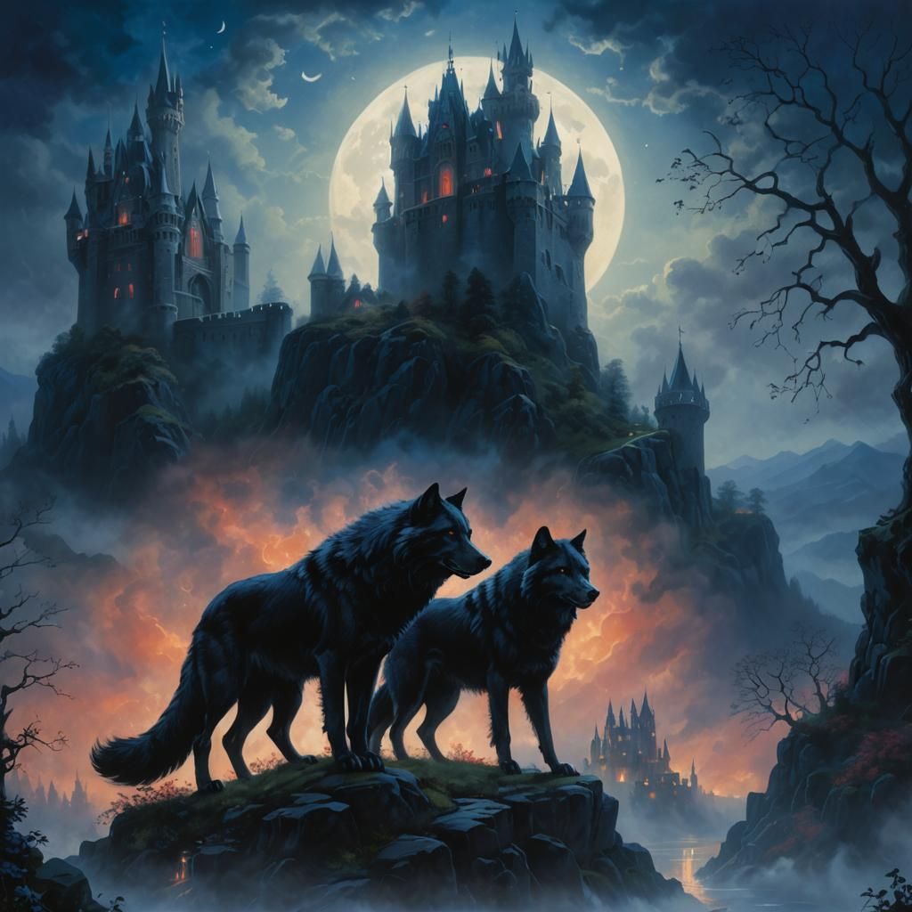 Wolves Guarding a Mystical Heart in Fauvist Style