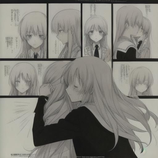 Sad Anime Girls Hugging in Manga Style