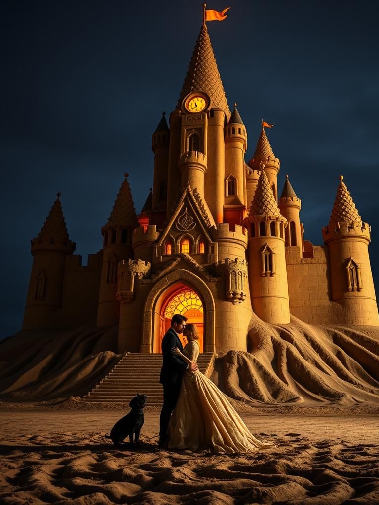 Lovers Dancing Before Giant Sandcastle Art
