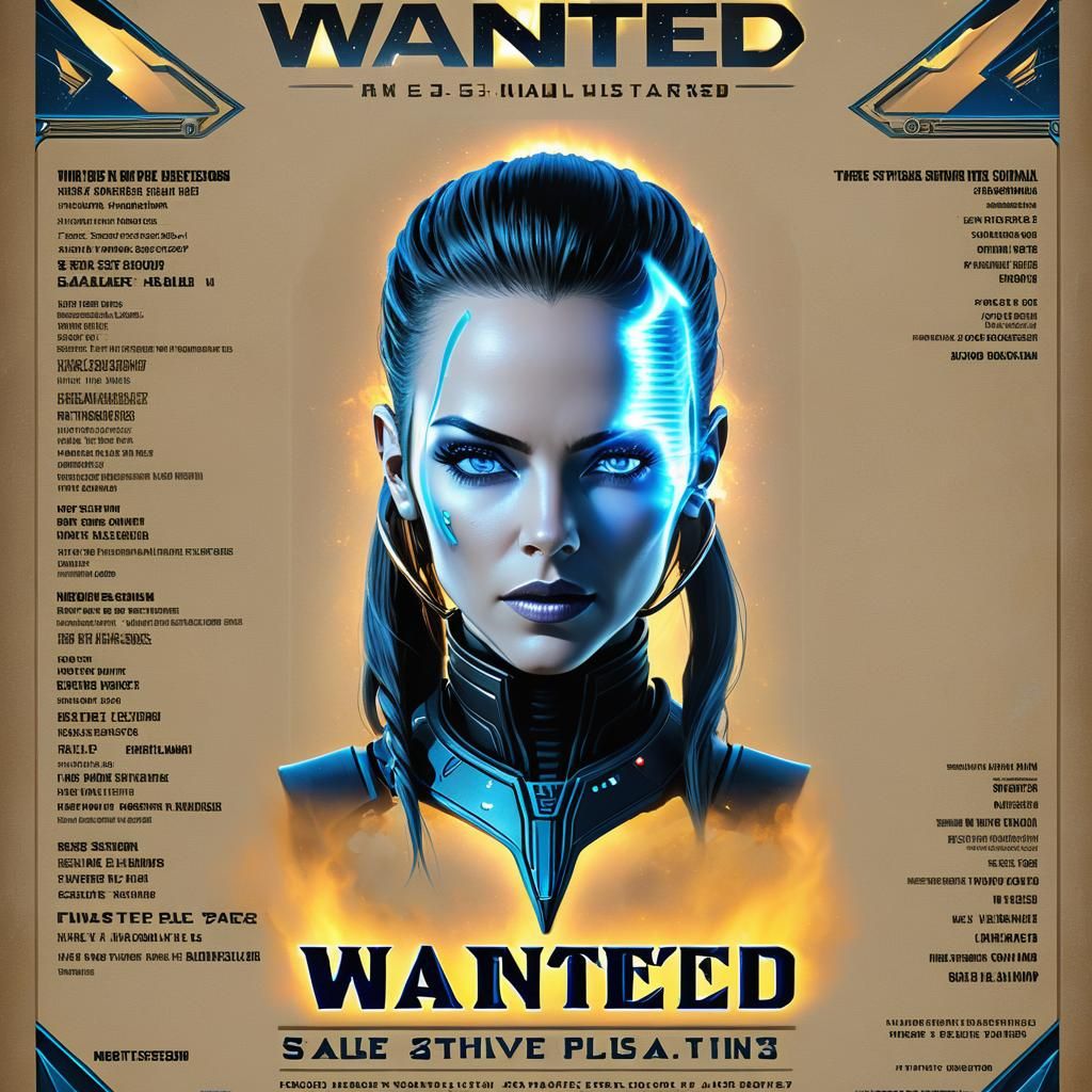 Futuristic Wanted Poster: Female Space Pirate in Steampunk S...