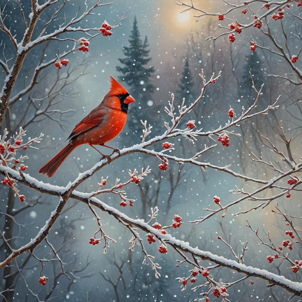 Cardinal Bird in Winter Wonderland Digital Art