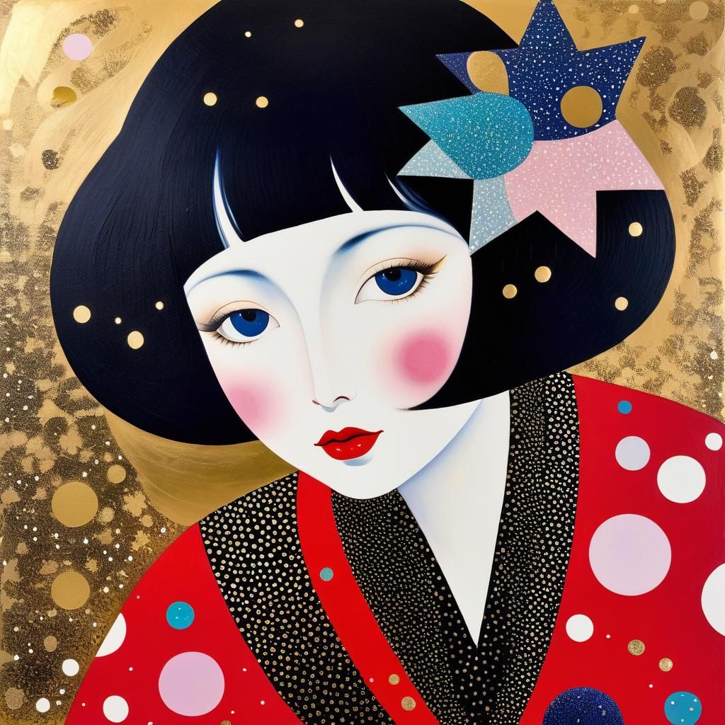 Sparkling Stars Mixed-Media Collage in Abstract Style