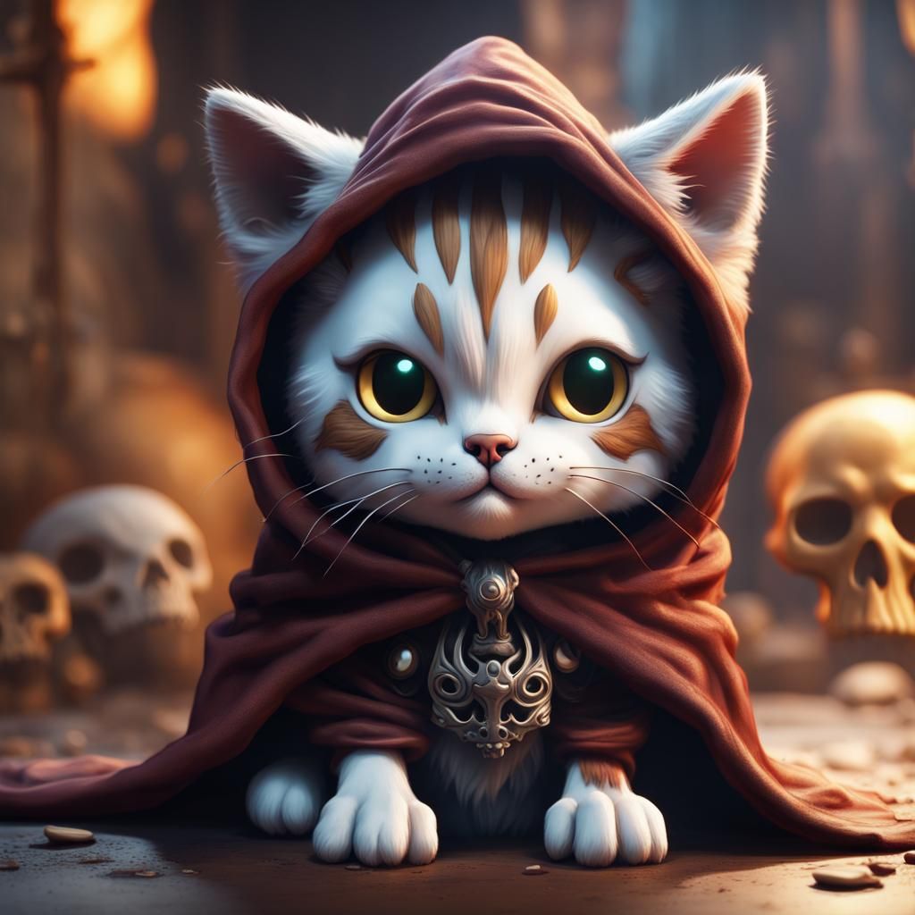 Cute Cat in Skull Mask: Fantasy Concept Art