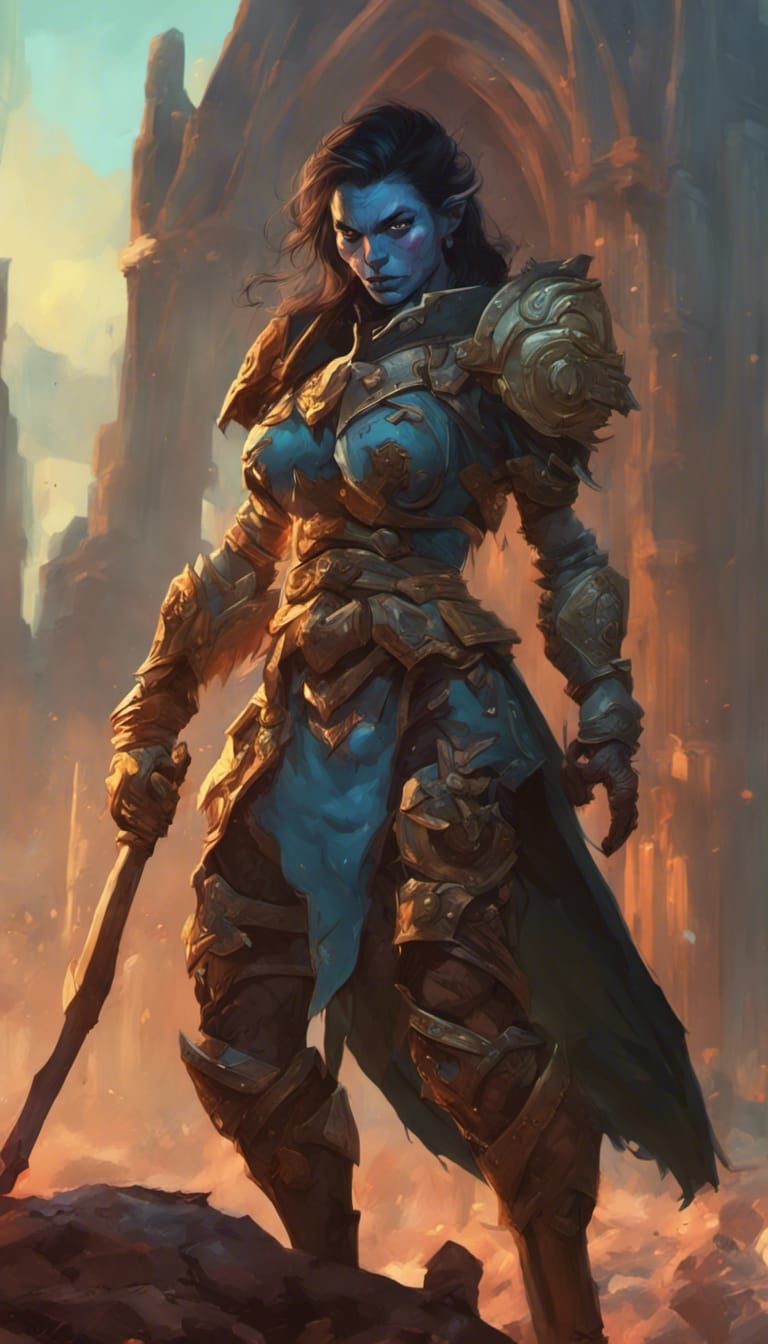 Female Orc Paladin: Vibrant Digital Art