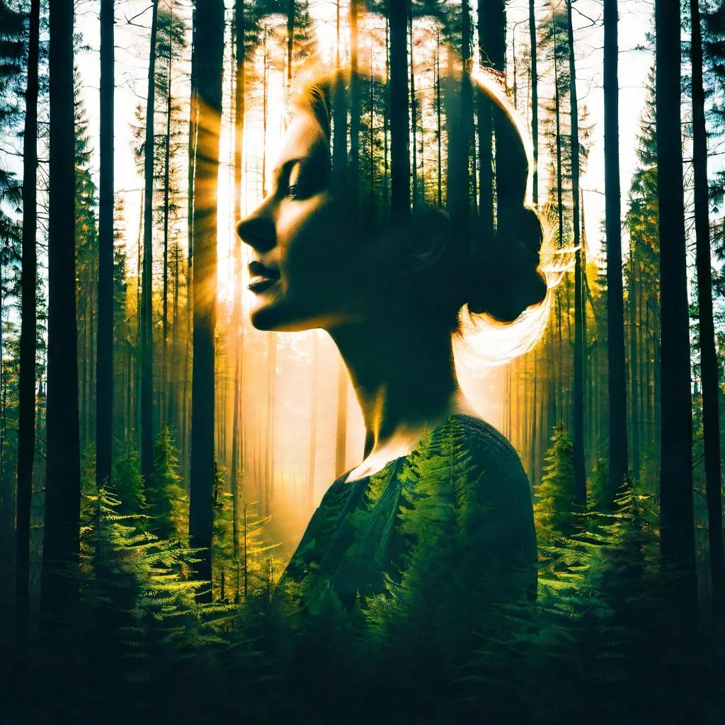Double Exposure: Woman and Forest in Wróblewski Style