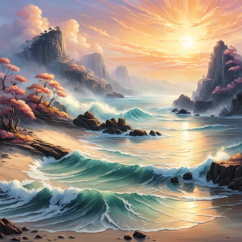 Panoramic Fantasy Landscape in Painterly Digital Style