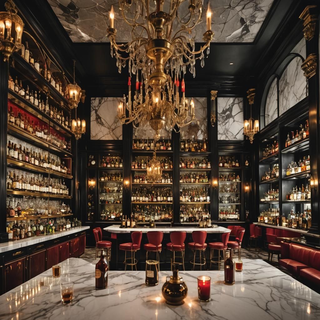 1920s Rum Bar with Chandeliers and Marble