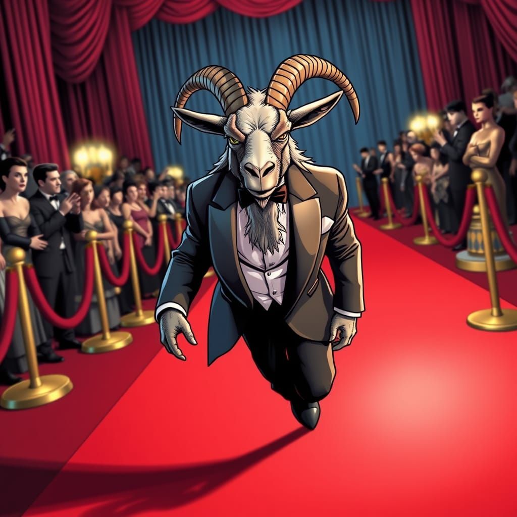 Elegant Evil Goat Steals the Red Carpet in Perfect Comic Boo...