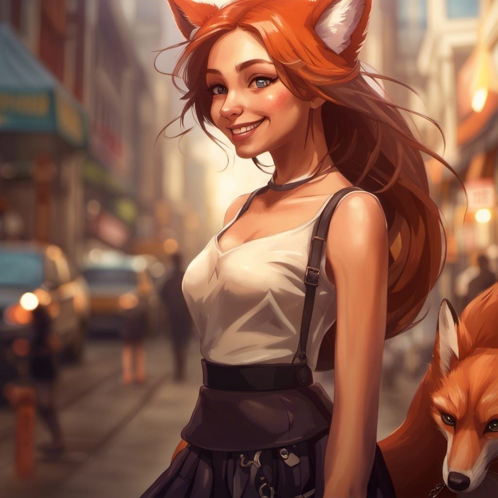 Adorable Fox-girl wearing a Cute skirt.