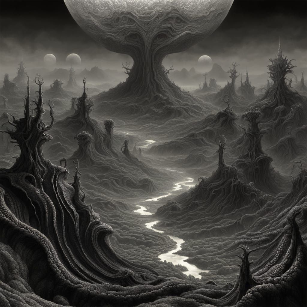 Alien World with Lovecraftian Fractal Geometry