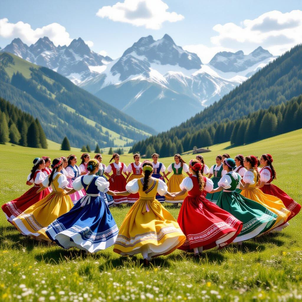 Slovakian Girls Dancing in Carpathian Mountains