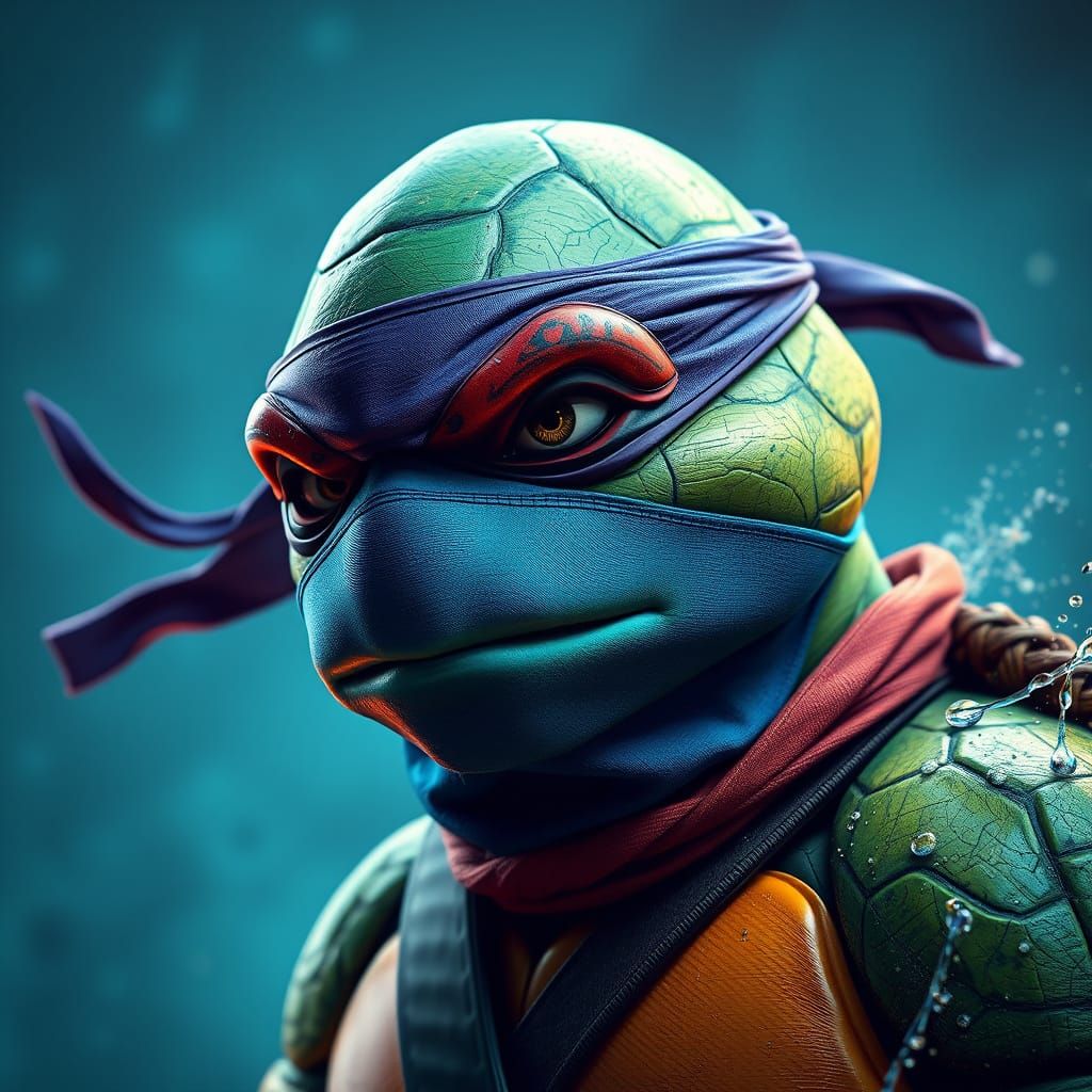 Leonardo Turtle with Vibrant Blue Mask in Epic Fantasy Lands...