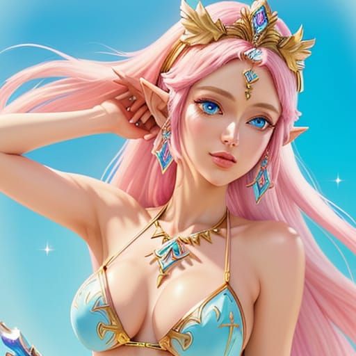 Princess Zelda in Bikini, Anime Style Illustration