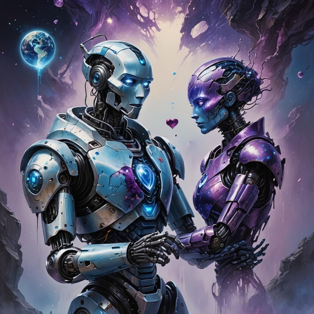 Robot's Heart: A Hyperrealistic Splash Art Concept
