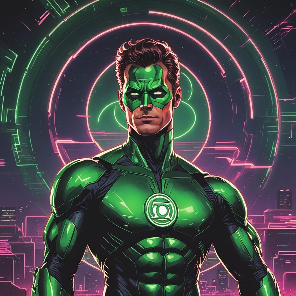 Green Lantern in Synthwave Neon Style