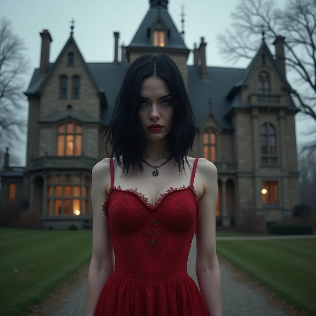 Hyper-Realistic Portrait of a Gypsy Woman in Front of a Goth...